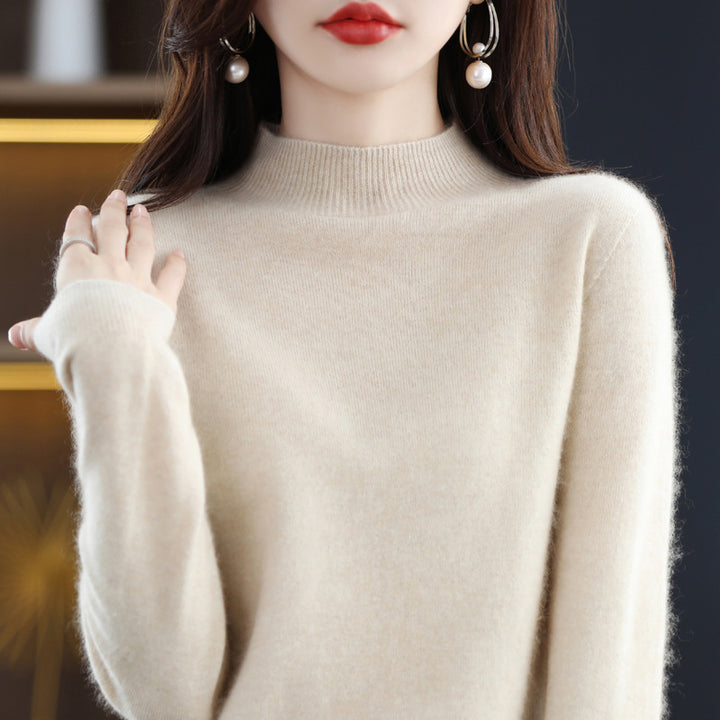 Women's Ultra-Light Mock Neck Fine Knit Sweater in Cashmere Look Mune Fashion