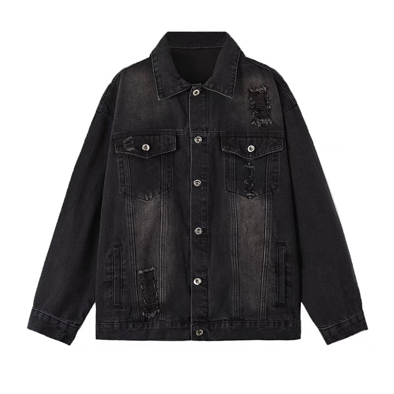 Men's Oversized Denim Jacket with Used Wash and Destroy Details Mune Fashion