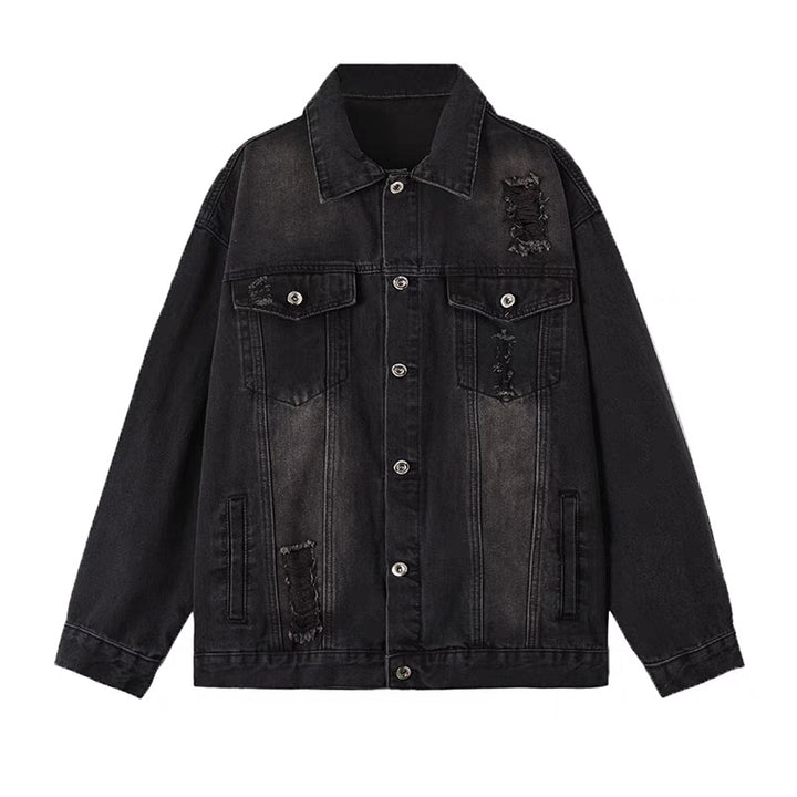 Men's Oversized Denim Jacket with Used Wash and Destroy Details Mune Fashion