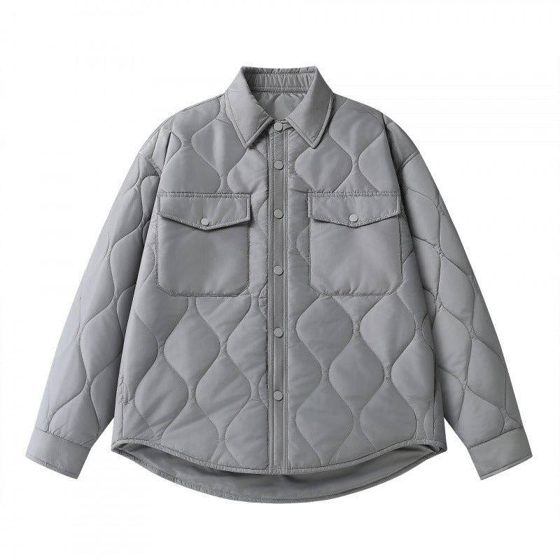 Unisex Padded Quilted Shirt Jacket with Flap Pockets and Curved Hem Mune Fashion