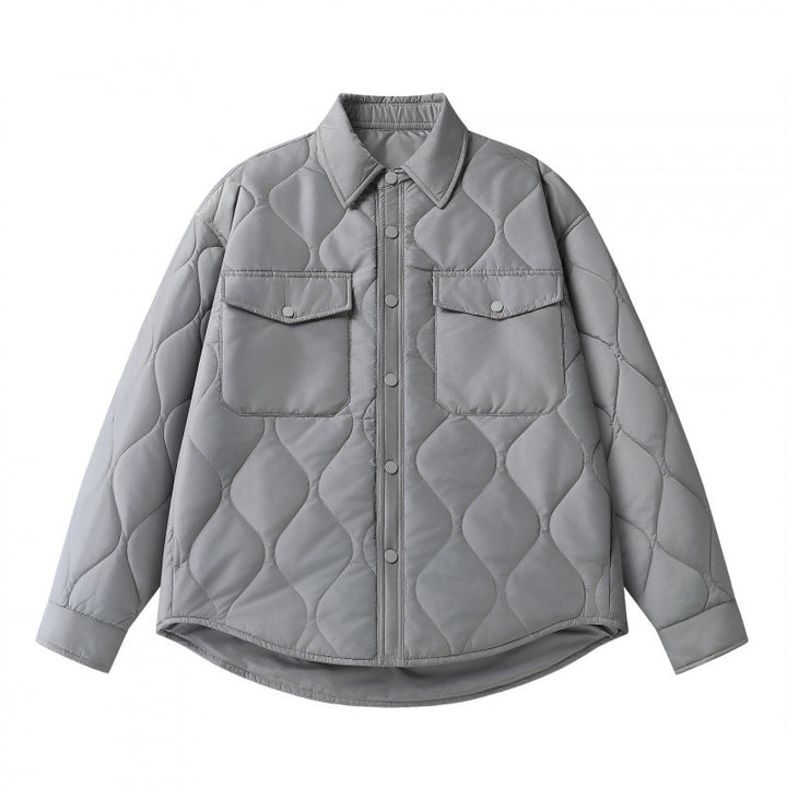 Unisex Padded Quilted Shirt Jacket with Flap Pockets and Curved Hem Mune Fashion