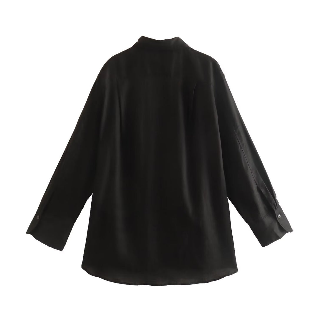 Women's Oversize Shirt Blouse with Extended Back, Boxy Cut and Continuous Button Placket Mune Fashion