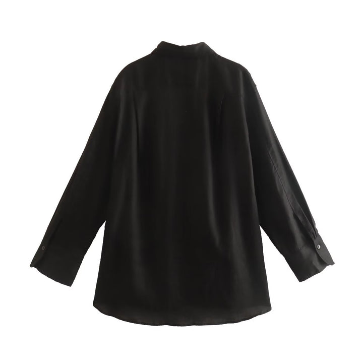 Women's Oversize Shirt Blouse with Extended Back, Boxy Cut and Continuous Button Placket Mune Fashion