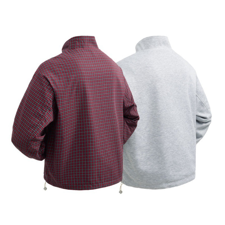 Men's checked lightweight transitional jacket with stand-up collar, zipper and drawstring hem Mune Fashion