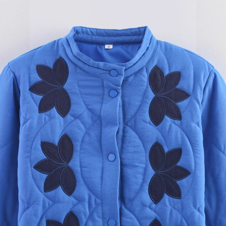 Women's Quilted Short Jacket with Floral Quilting and Stand Collar Mune Fashion