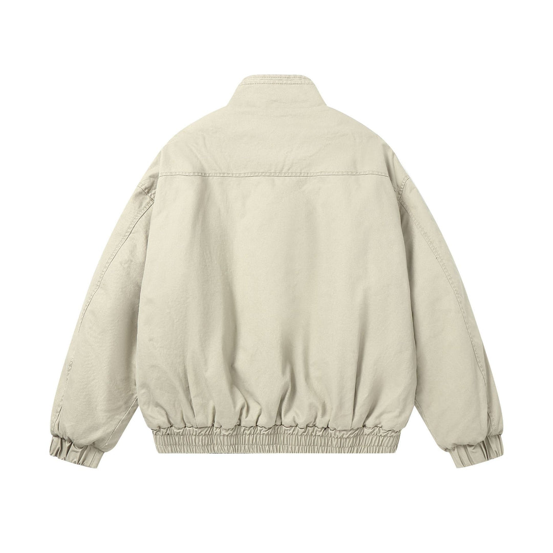 Women's boxy quilted bomber jacket with high stand-up collar and elastic hem