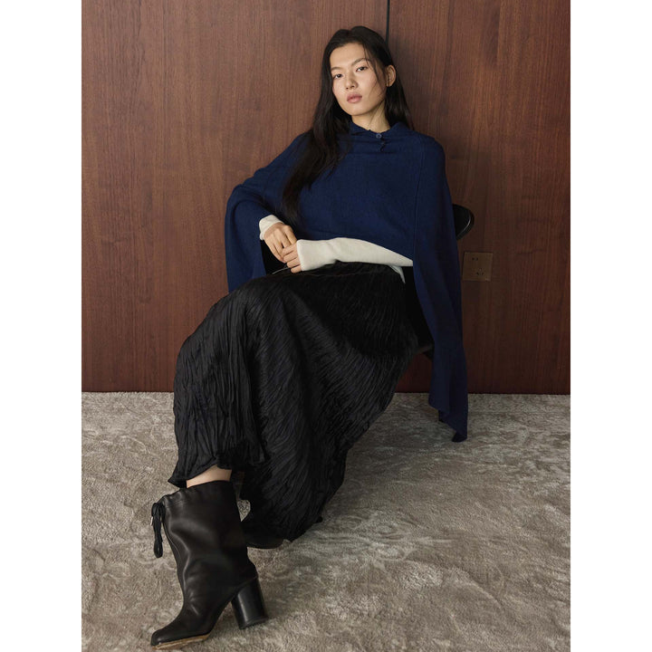 Women's Pleated Midi Skirt with Crinkle Structure Mune Fashion