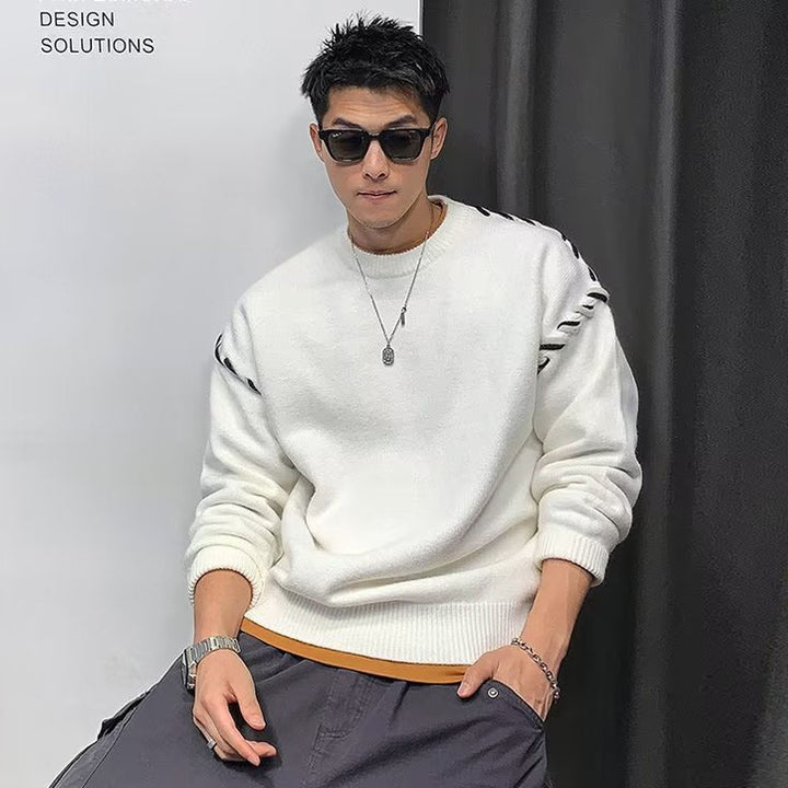 Men's chunky knit sweater with unique applique Mune Fashion