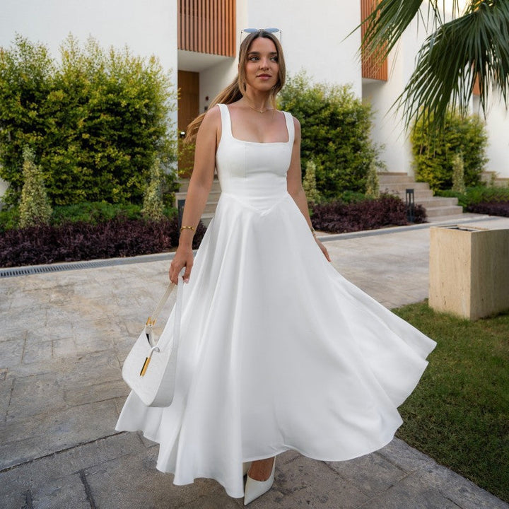 Maxi dress A-line with square neckline