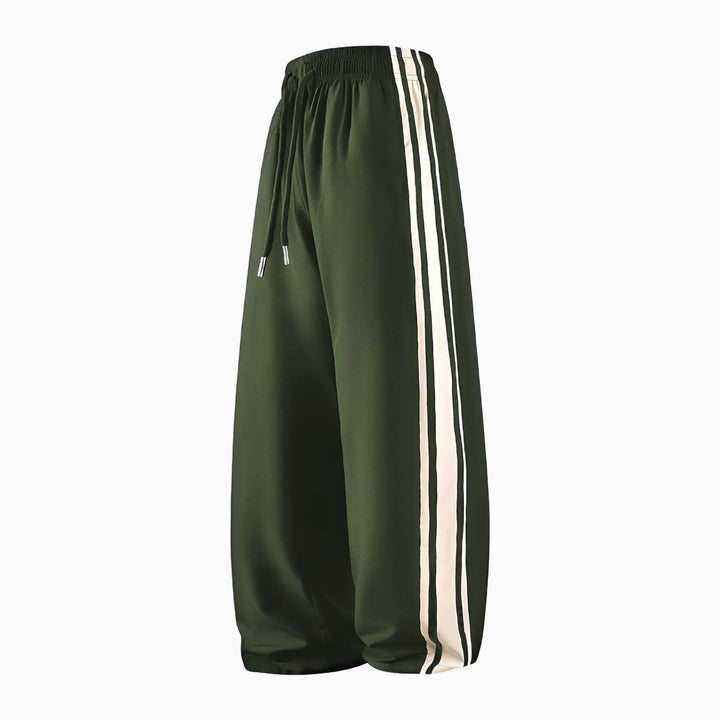 Women Wide Trackpants with Drawstring Waistband and Side Contrast Stripes Mune Fashion