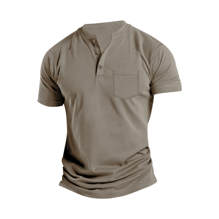 Men's breathable cotton-elastane short sleeve Henley with chest pocket Mune Fashion