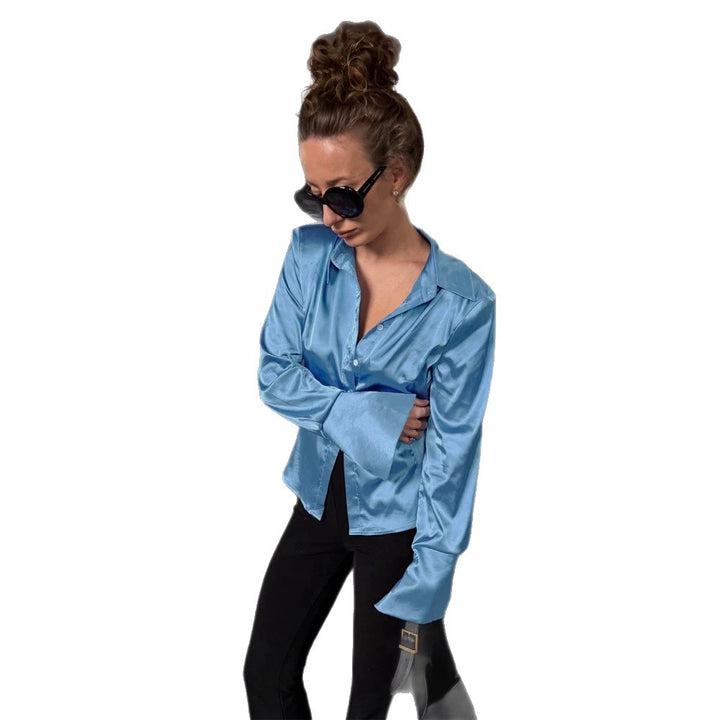 Women's Satin Shirt with Wide Collar, Extra Wide Cuffs & Relaxed Fit Mune Fashion