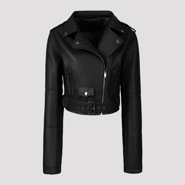 Ladies Stylish Biker Jacket with Belt Mune Fashion