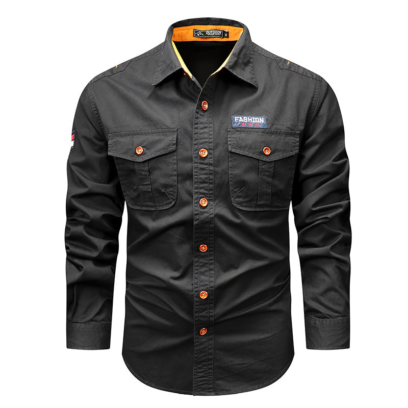 Men's  utility long-sleeve cotton work shirt with dual chest pockets Mune Fashion