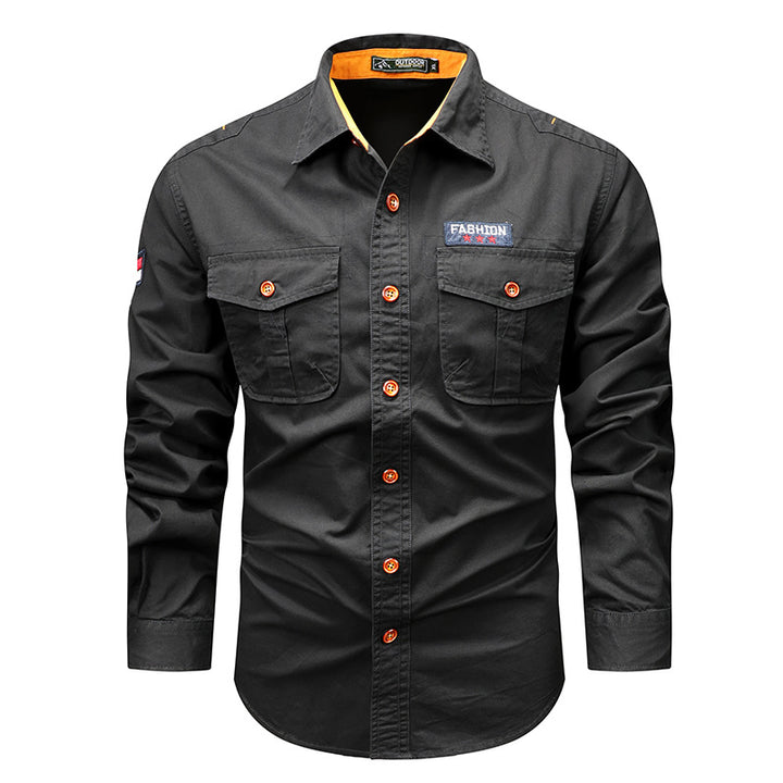 Men's  utility long-sleeve cotton work shirt with dual chest pockets Mune Fashion