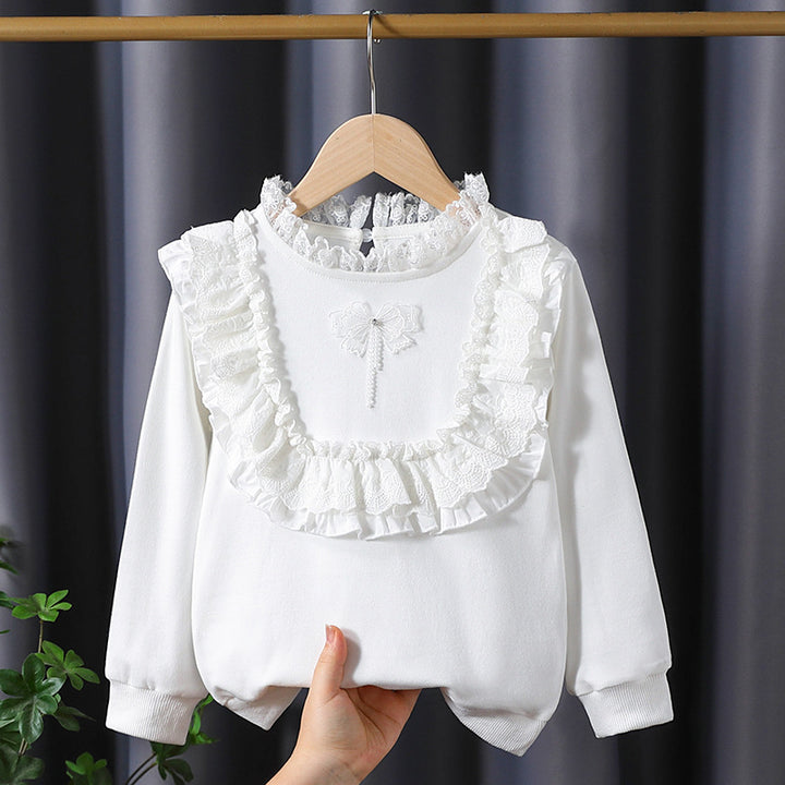 Girl Ruffle Top with Elegant Lace Trim Mune Fashion