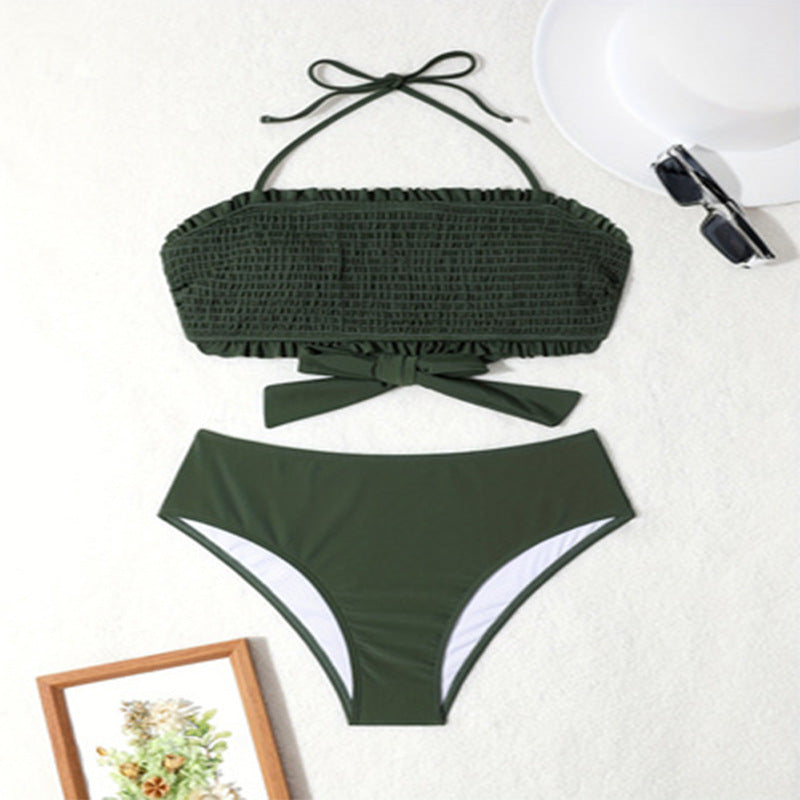 Women's Bandeau Bikini with Ruffle Details and High Waist Mune Fashion