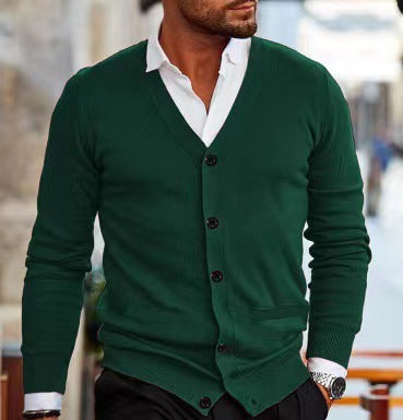 Men's fine knit V-neck cardigan with button placket and side pockets Mune Fashion