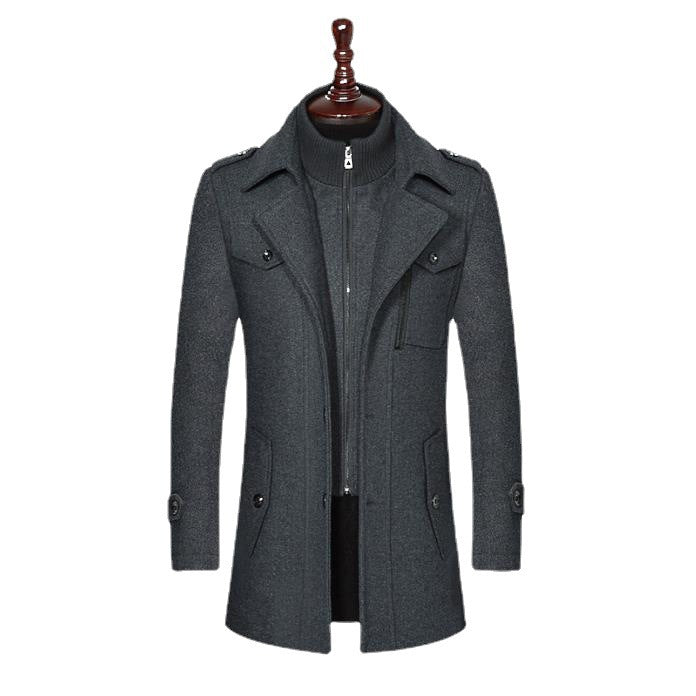 Men's coat made of wool blend with integrated zip inner layer and epaulets Mune Fashion