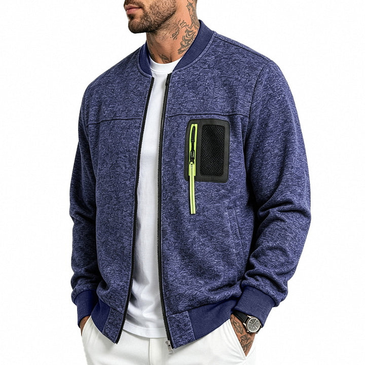 Men's knitted bomber jacket with functional breast pocket and zipper Mune Fashion