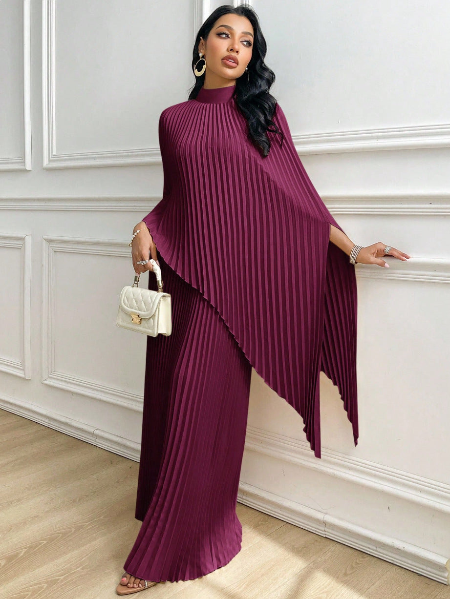 Women Elegant Pleated Cape Blouse Set Mune Fashion