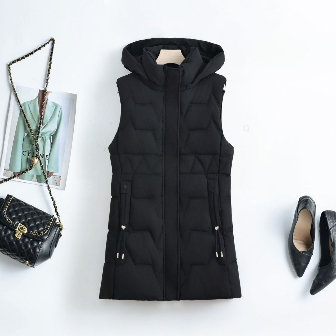 Women's nano thermal quilted vest with hood, drawstring, and concealed zipper Mune Fashion