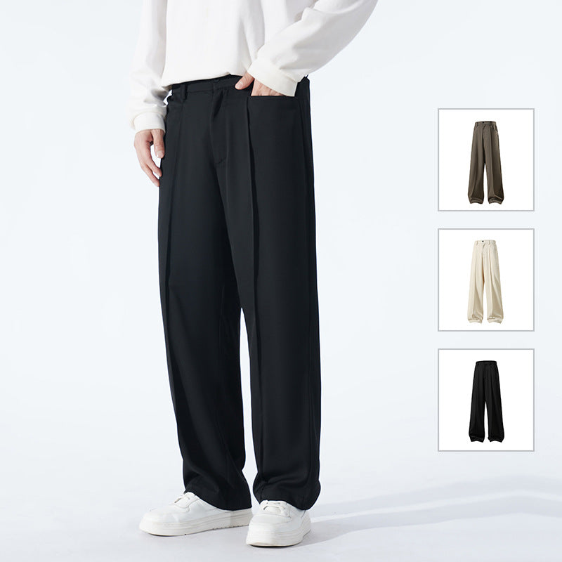 Men's Wide Crepe Trousers with Pleat and Straight Press Fold Mune Fashion