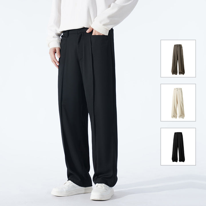 Men's Wide Crepe Trousers with Pleat and Straight Press Fold Mune Fashion