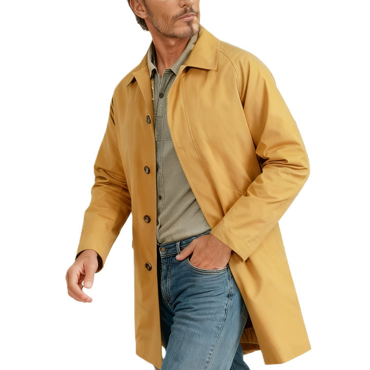 Men's mid-length car coat with lapel collar and concealed button placket Mune Fashion