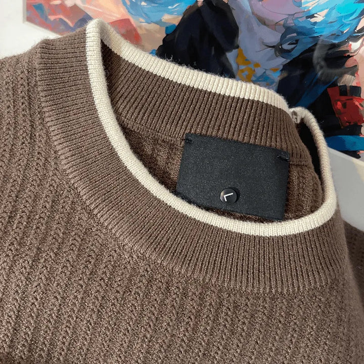 Men's fine knit ribbed pullover with round neck and casual oversized fit Mune Fashion
