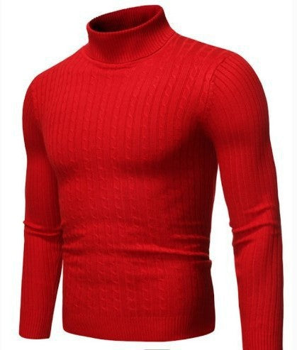 Men's ribbed turtleneck sweater with cable knit pattern and form-fitting slim-fit silhouette Mune Fashion
