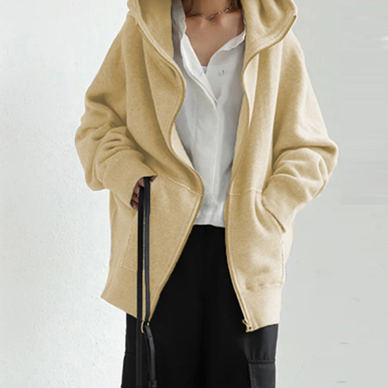 Women's oversized zip-up hoodie with kangaroo pocket made of fluffy fleece Mune Fashion