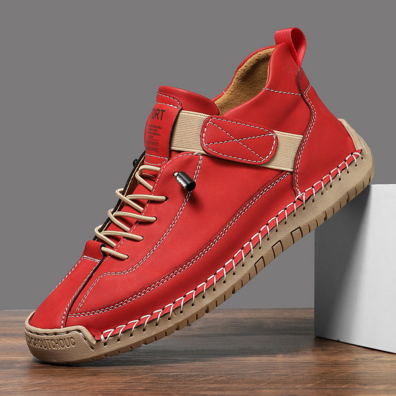 Men's leather imitation casual sneaker with Velcro strap, moccasin seam & profiled rubber sole Mune Fashion