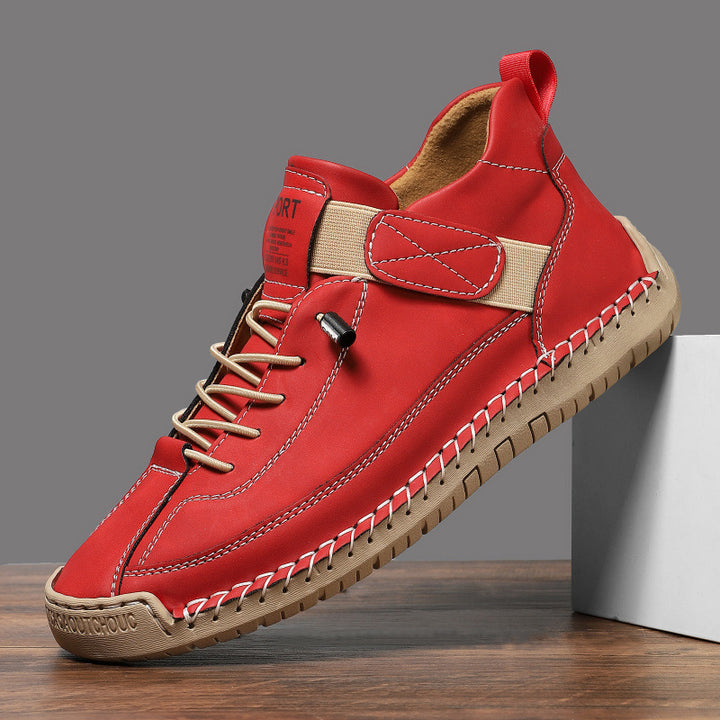 Men's leather imitation casual sneaker with Velcro strap, moccasin seam & profiled rubber sole Mune Fashion