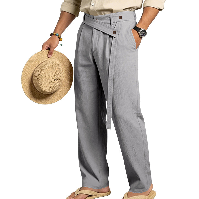 Men's wide linen pants with wrap waistband, high waist and casual leg Mune Fashion