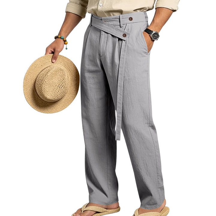 Men's wide linen pants with wrap waistband, high waist and casual leg Mune Fashion