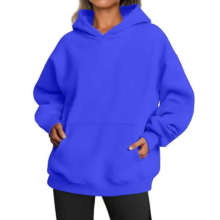 Women extra long oversized hoodie in boxy cut with kangaroo pocket and ribbed hem Mune Fashion