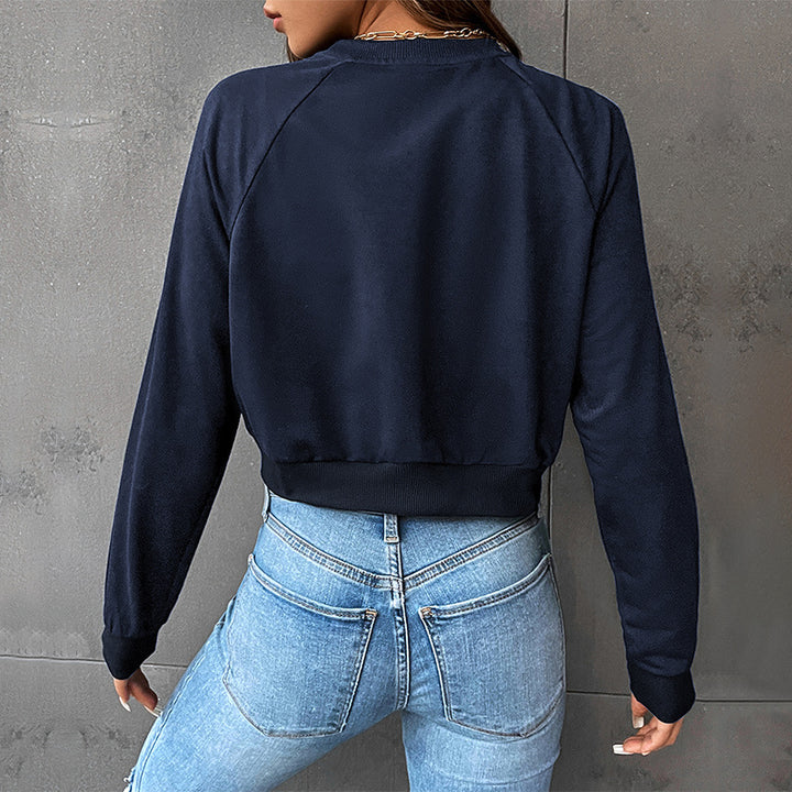 Women's Cropped Sweatshirt made of cotton blend with raglan sleeves Mune Fashion