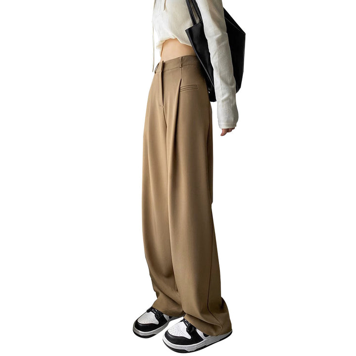 Women High-Waisted Tailored Trousers with Wide Leg, Pleats and Decorative Pocket Mune Fashion