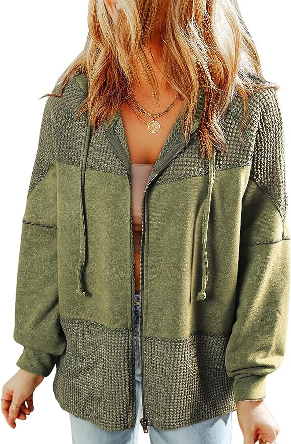 Women's Casual Oversized Hoodie Jacket with Textured Knit Inserts and Zipper Mune Fashion
