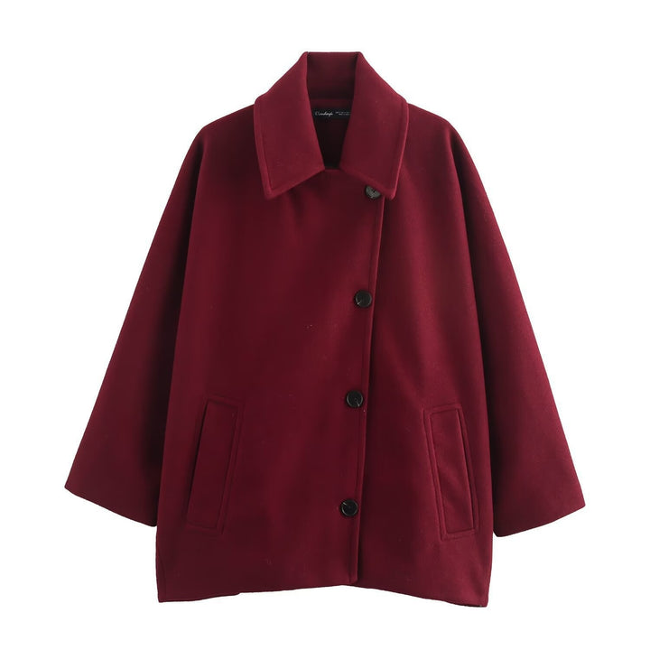 Women's short A-line wool blend coat with oversized lapel collar and side pockets Mune Fashion