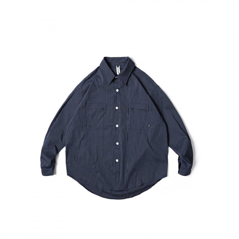 Unisex Oversize-checkered Shirt with rounded hem and appliquéd chest pockets Mune Fashion