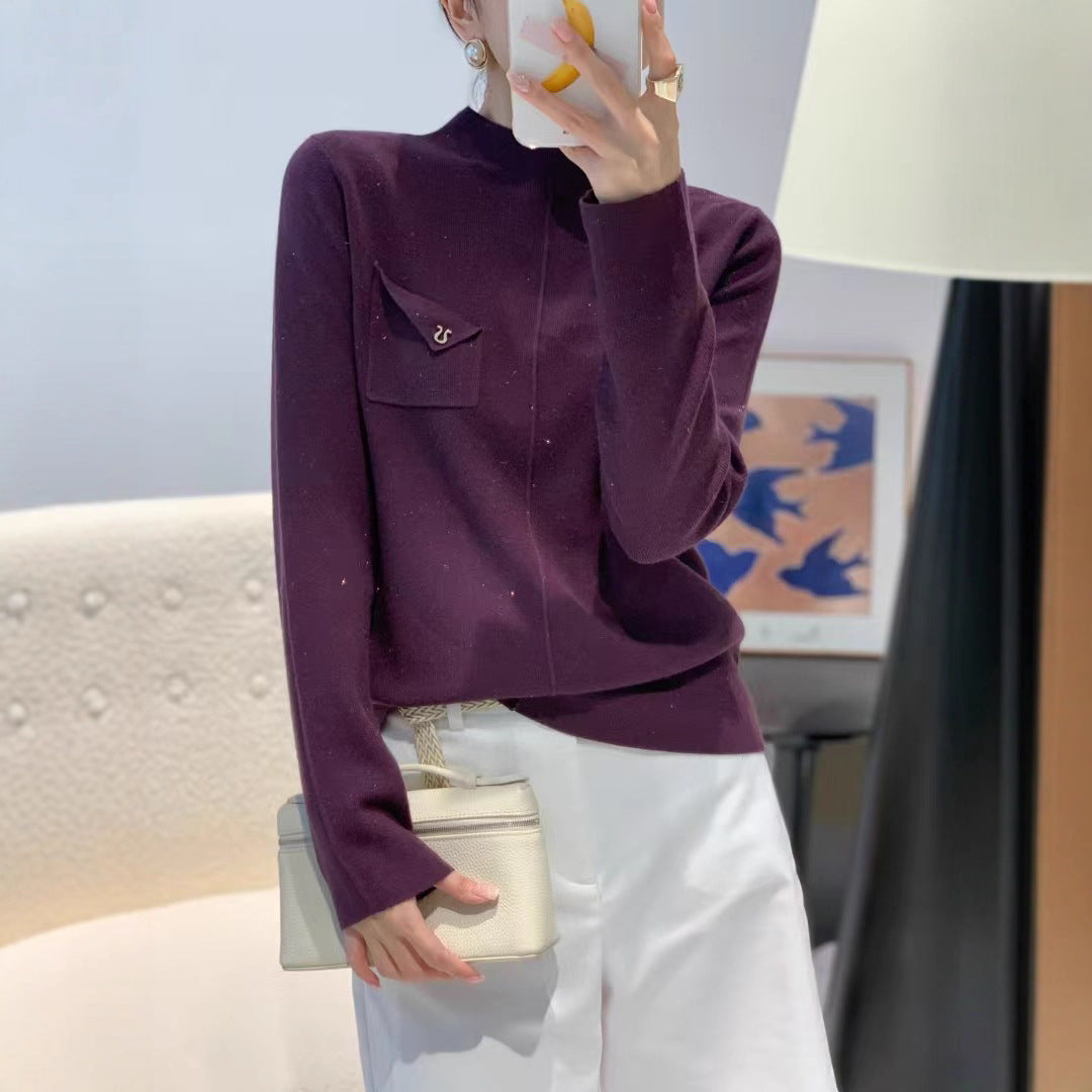 Ladies Elegant Sweater with Stand-up Collar Mune Fashion