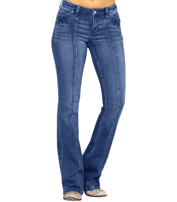 Women's wide flared jeans with high-cut waist, figure-hugging hip cut, and elastic denim Mune Fashion