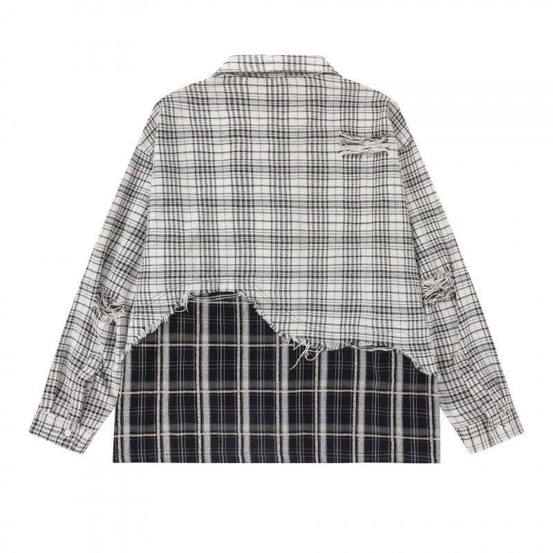 Unisex Oversize Check Shirt with Layered Look and Frayed Hem Mune Fashion