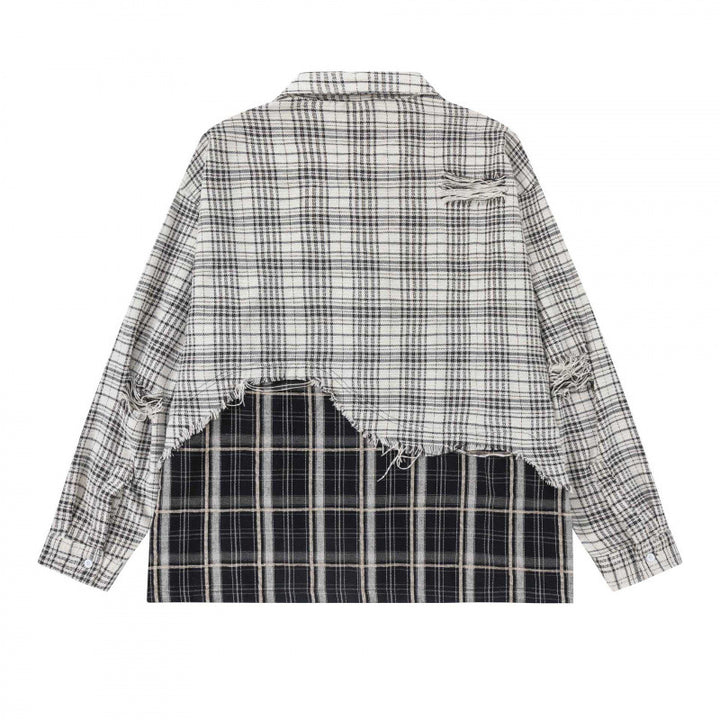 Unisex Oversize Check Shirt with Layered Look and Frayed Hem Mune Fashion