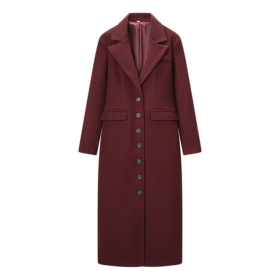 Women Longline Coat with tailored silhouette, structured lapel, and vent Mune Fashion