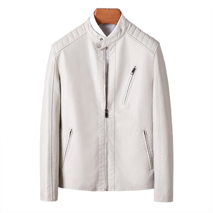 Men's Fashion Leather Jacket with High Collar Mune Fashion