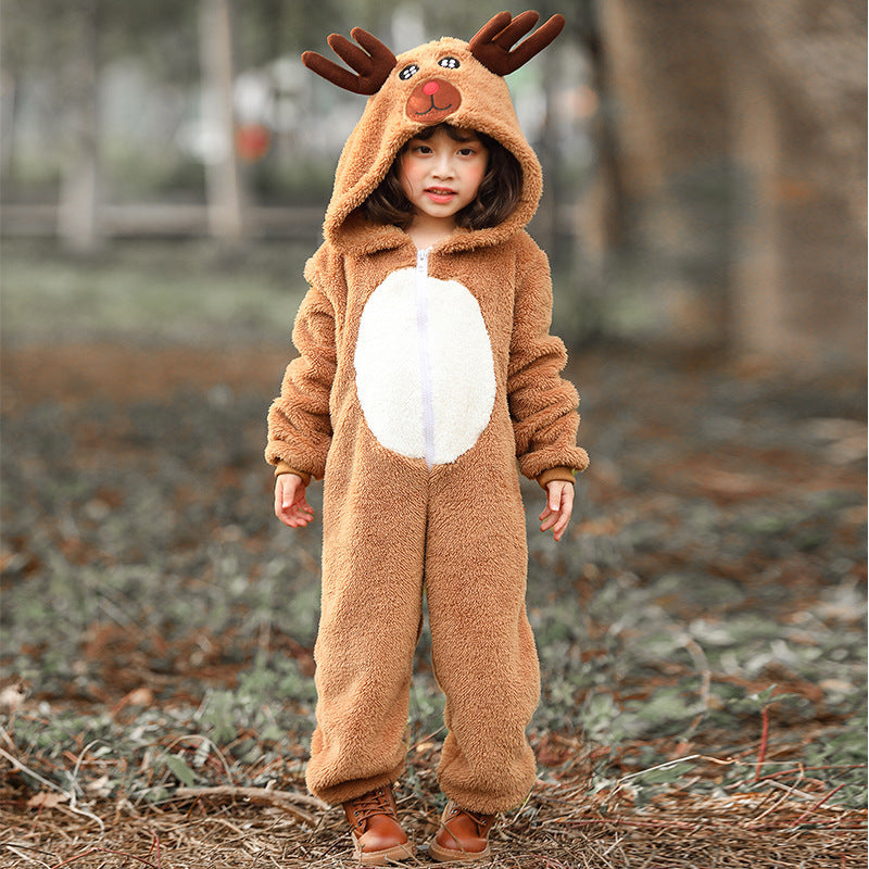 Girls Plush Reindeer Overall with Hood and Ears Mune Fashion