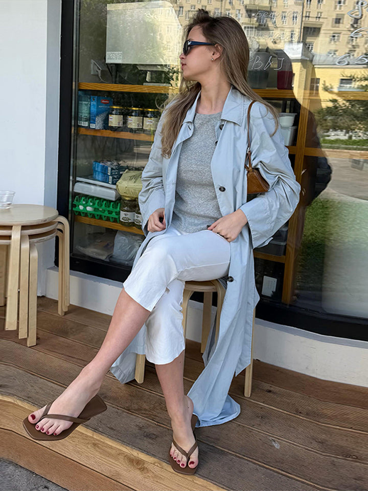 Women's Lightweight Long Trench Coat Made from Technical Material with Concealed Button Placket and Loose Fit Mune Fashion